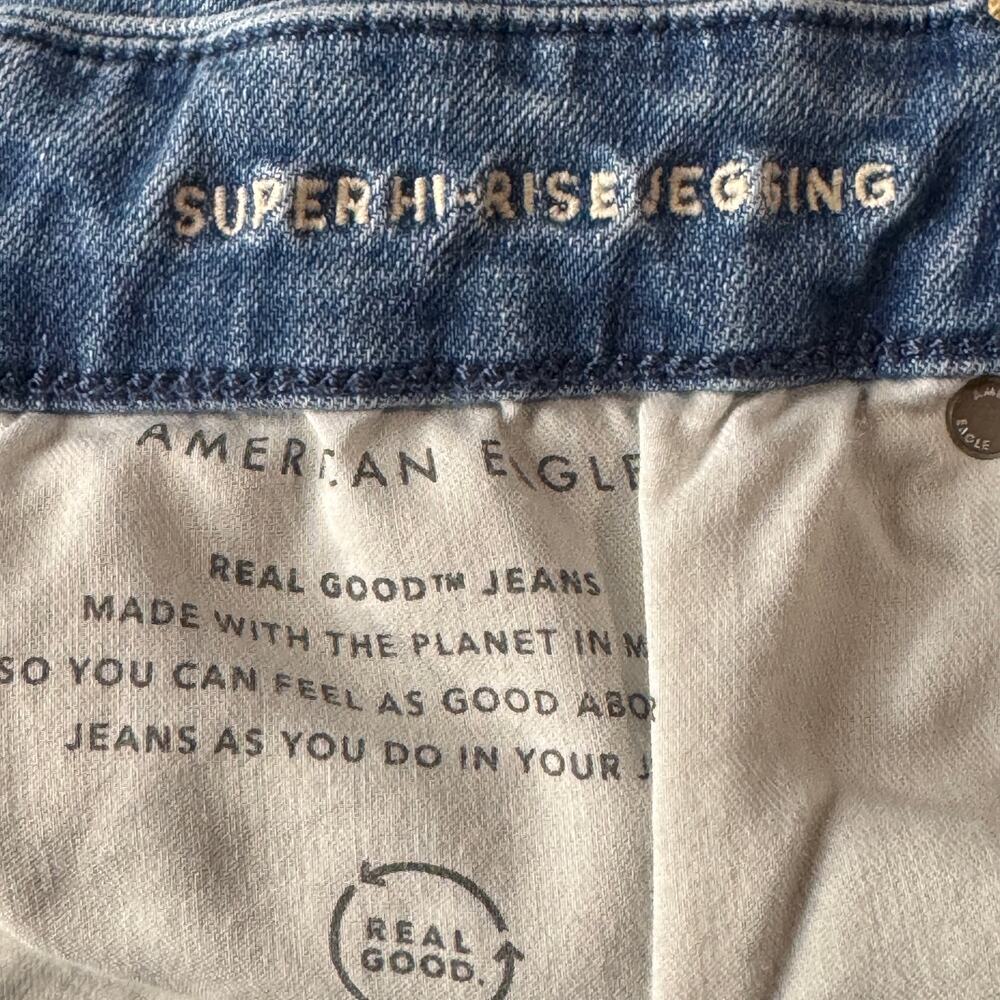 American Eagle SZ 12 SHORT Super Hi-Rise Jeggings Jeans Stretch Zip-Fly Whisker - Picture 11 of 11